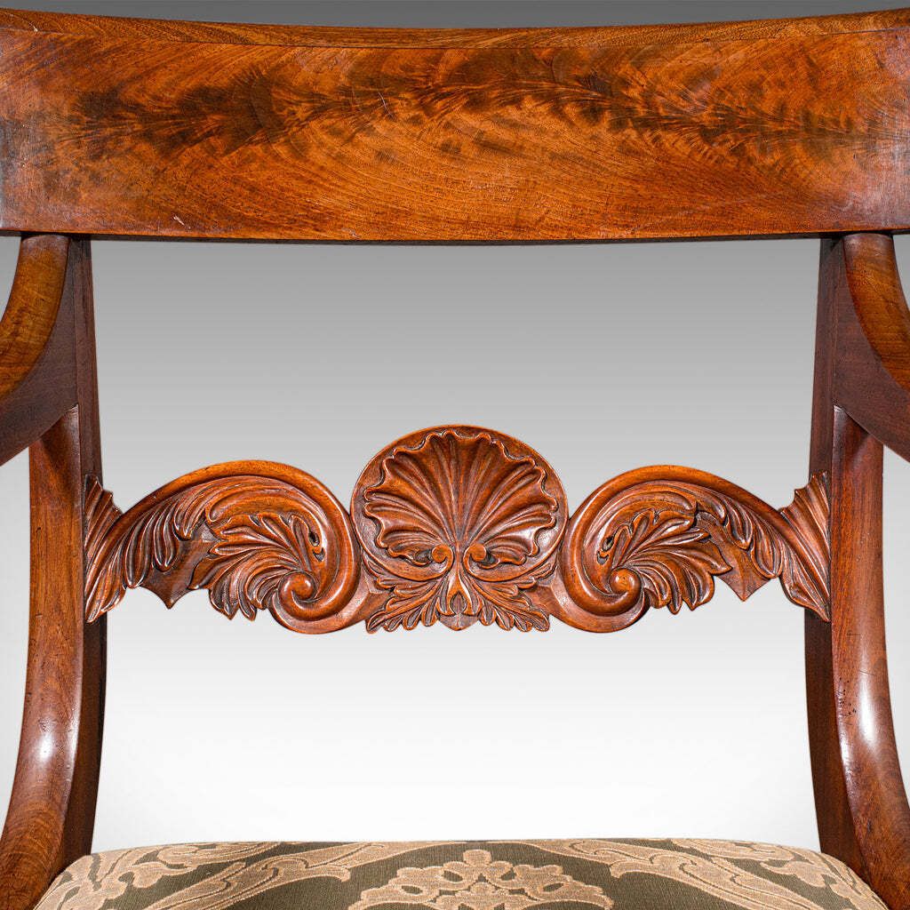 Antique Elbow Chair, English Drawing Room Seat, Study, Bedroom Armchair, Regency photo vintage