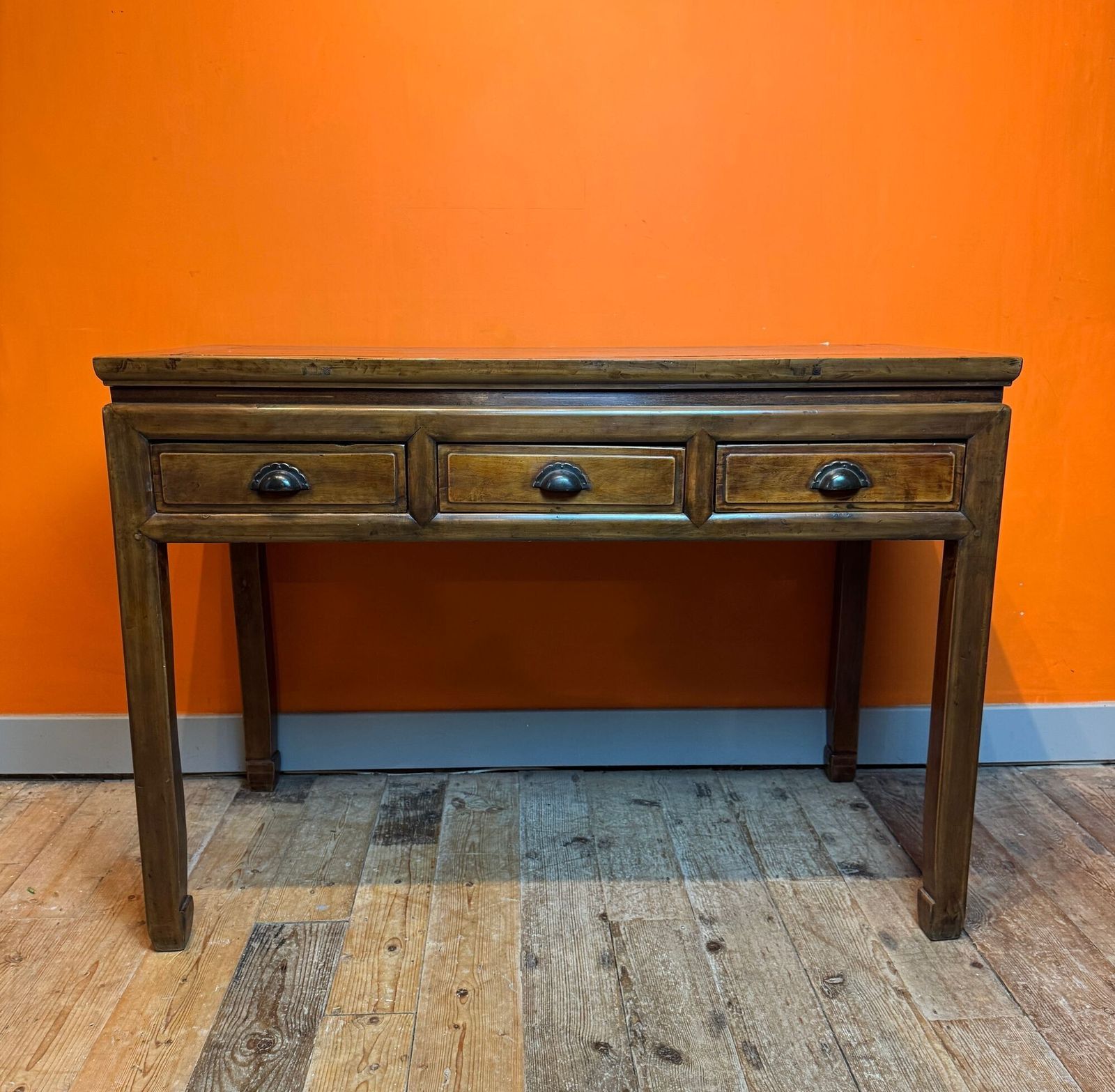 Antique Chinese Elm Three Drawer Table photo furniture