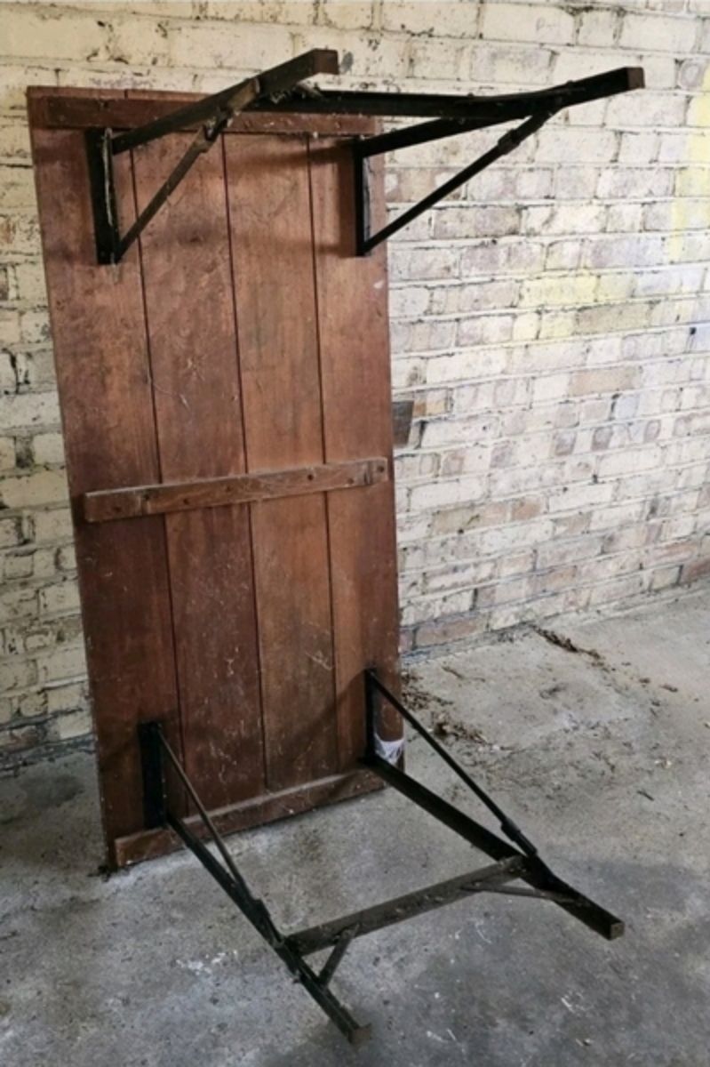 Early 20th Century Pine And Iron Trestle Work Table England, Circa 1900