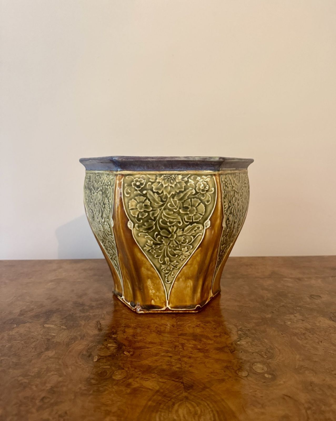 Quality Antique Doulton Lambeth Hexagonal Jardiniere By Ethel Beard photo for sale