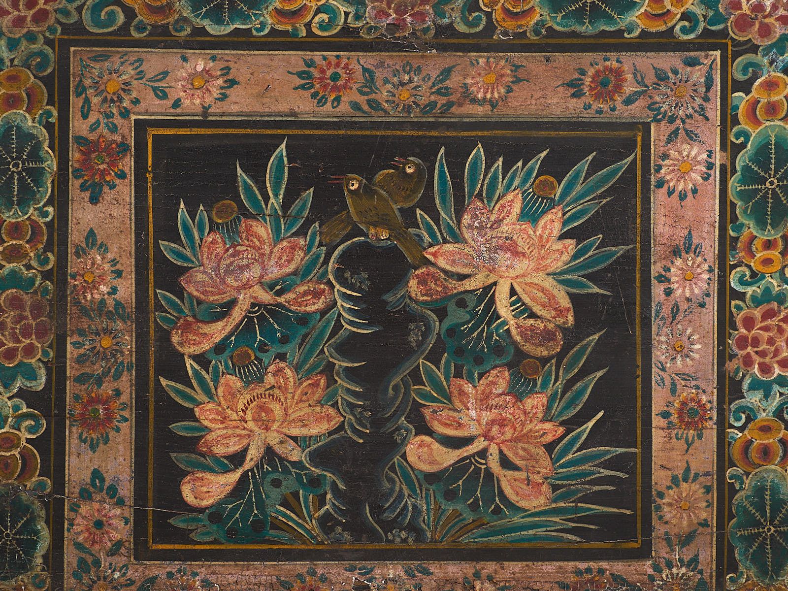 Antique Trunk With A Pair Of Illustrated Magpies (China, C.1900) #29 photo buy