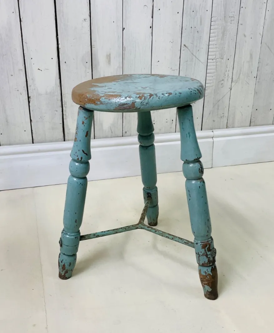 English Painted Victorian Turned Lace Makers Stool Rustic Country Chic Farmhouse
