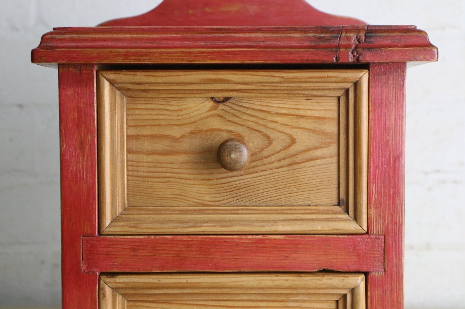 Vintage French Wall Mounted Rustic Pine Drawers Small Size Natural & Burnt Red photo vintage