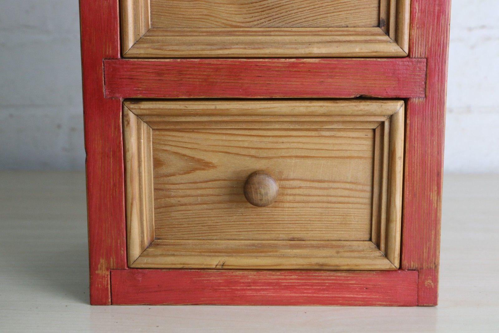 photo furniture Vintage French Wall Mounted Rustic Pine Drawers Small Size Natural & Burnt Red
