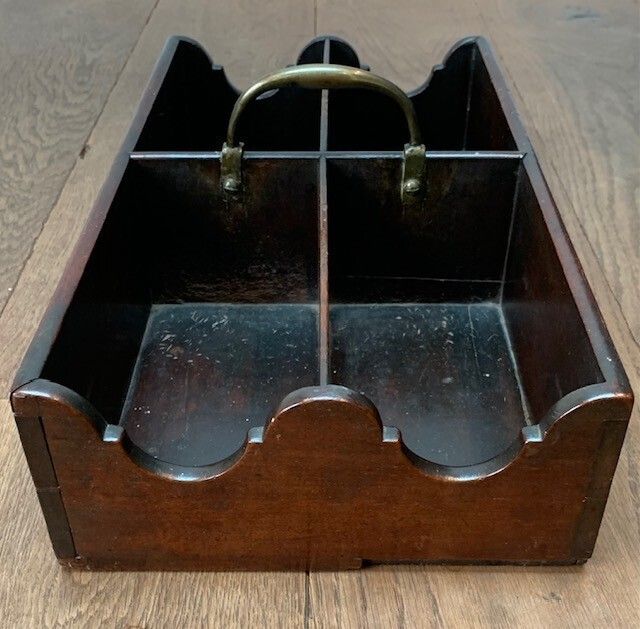 Very Fine George III Mahogany And Brass Four Section Wine Bottle Carrier Or Caddy photo vintage