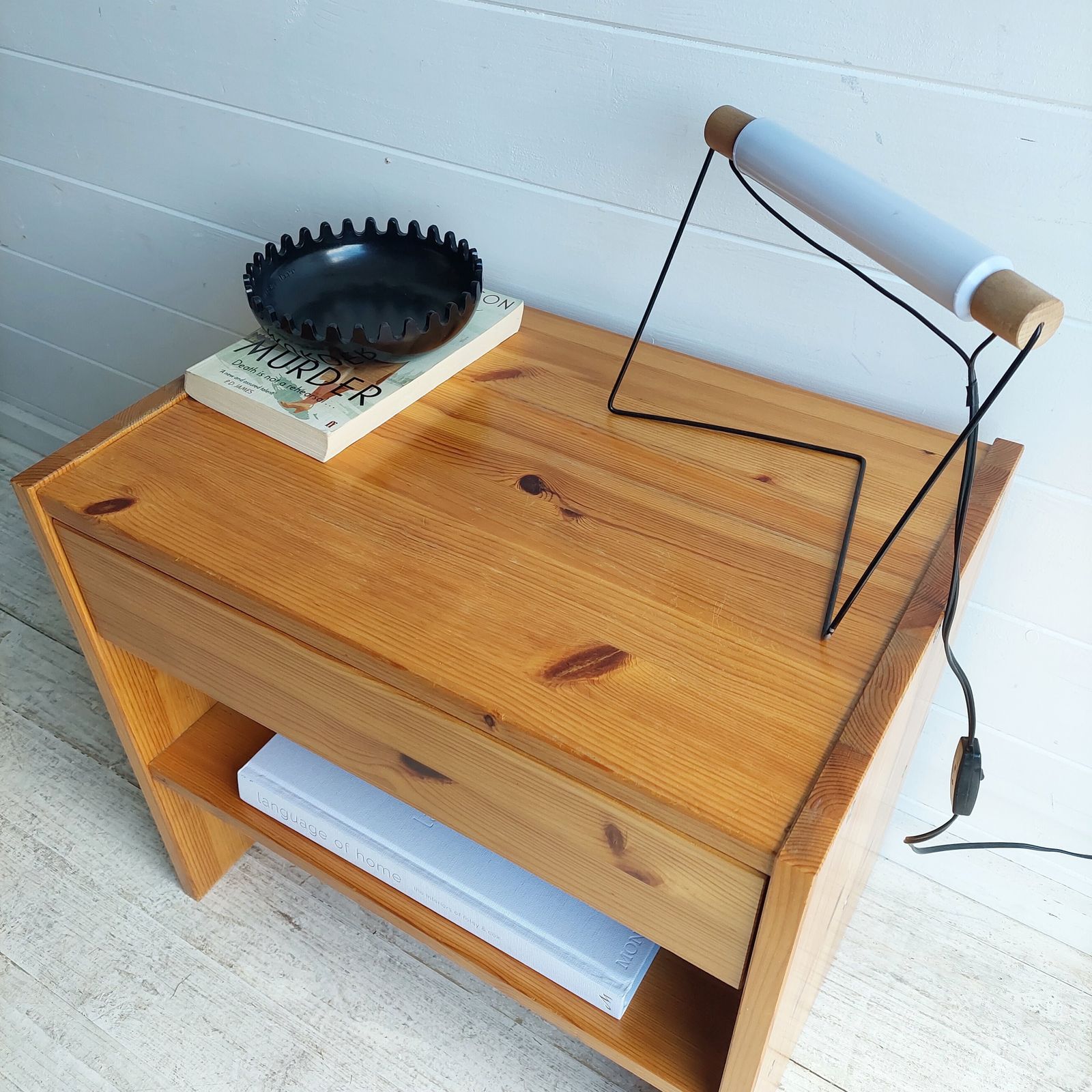 Mid Century Nightstand Scandinavian Pine Bedside Table Les Arcs Perriand Style 1970s, Sweden photo for sale