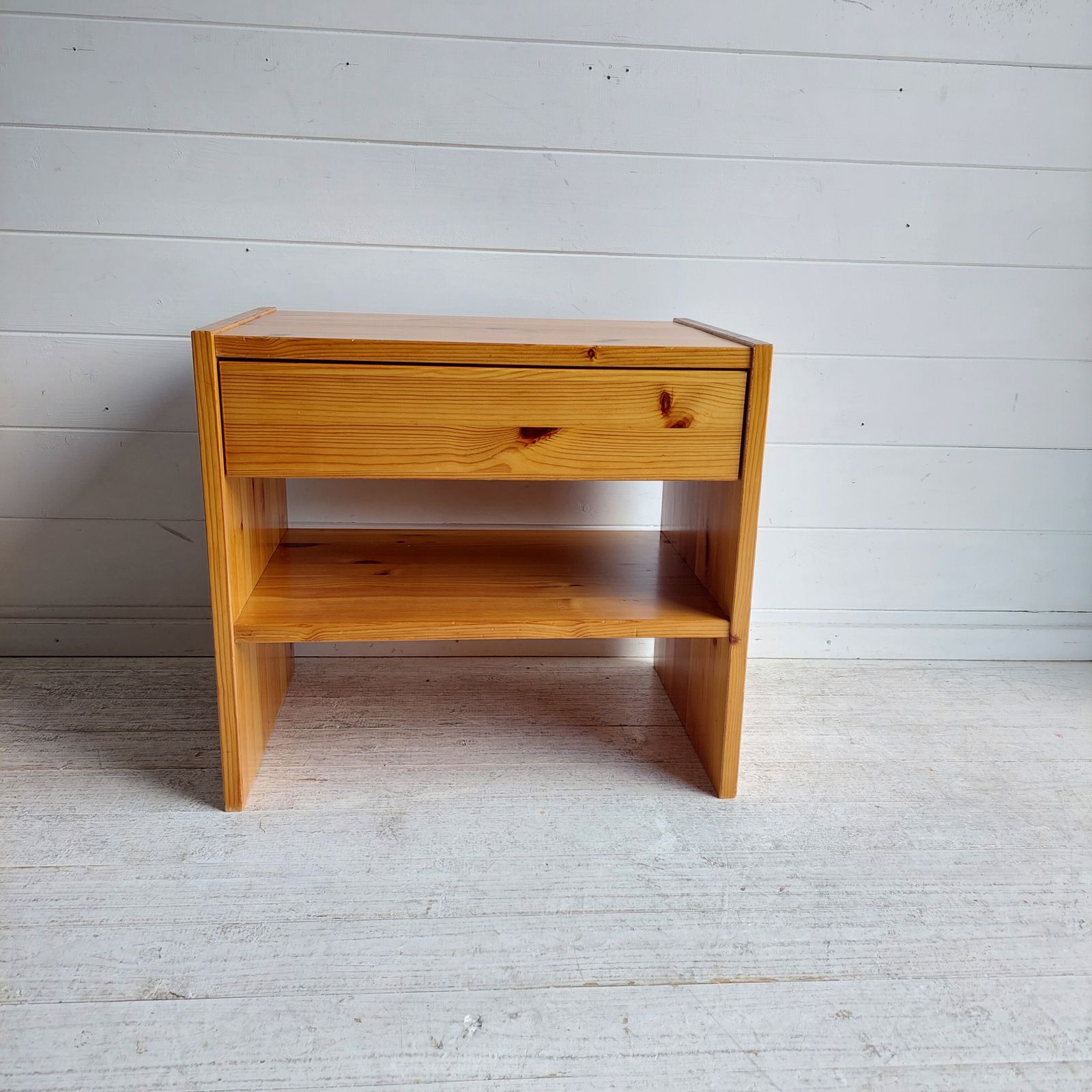 Mid Century Nightstand Scandinavian Pine Bedside Table Les Arcs Perriand Style 1970s, Sweden photo vintage