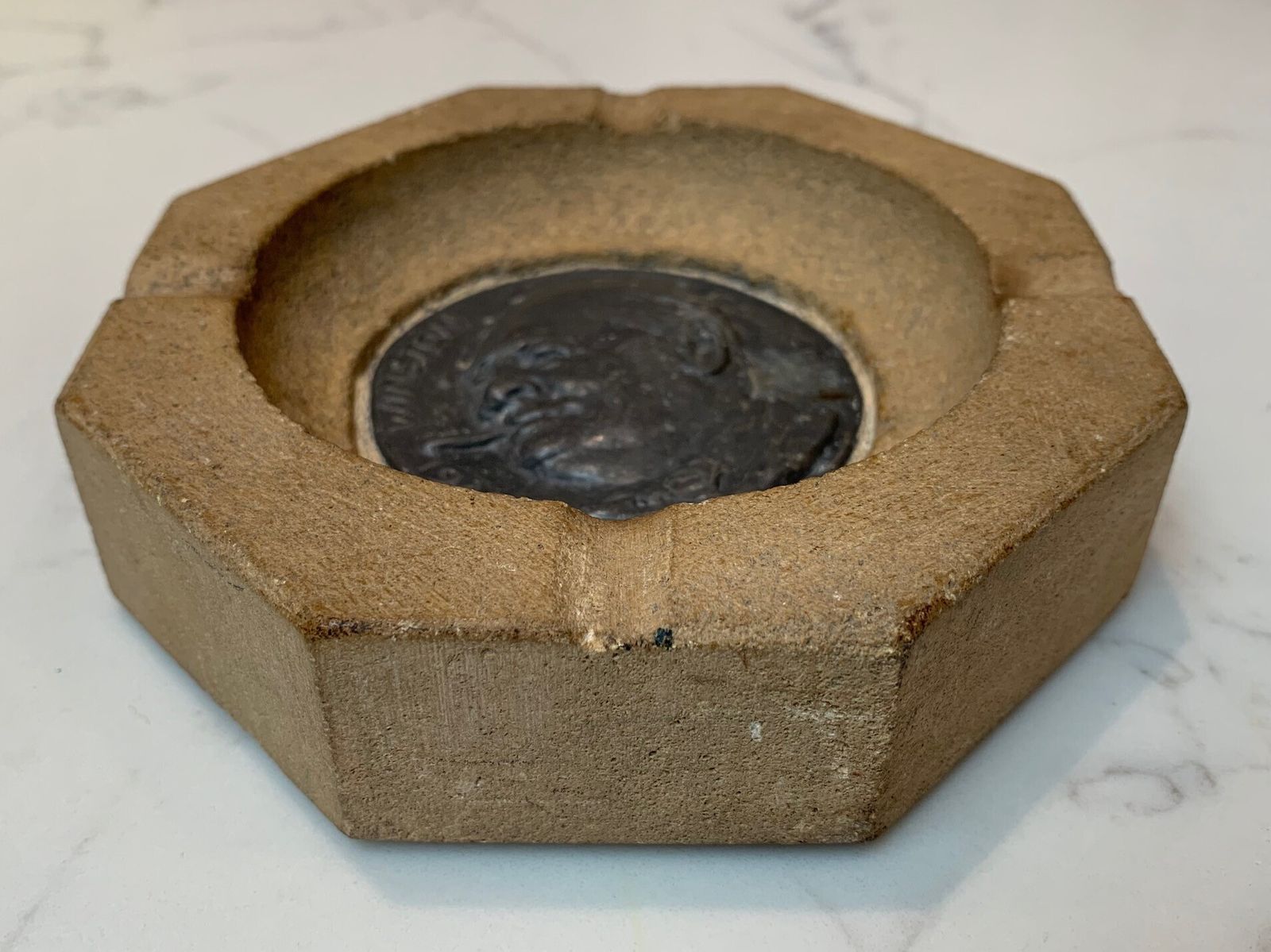 A Wwii Houses Of Parliament Stone Ashtray Featuring Winston Churchill, Salvaged From Enemy Air Raid On 1 May 1941