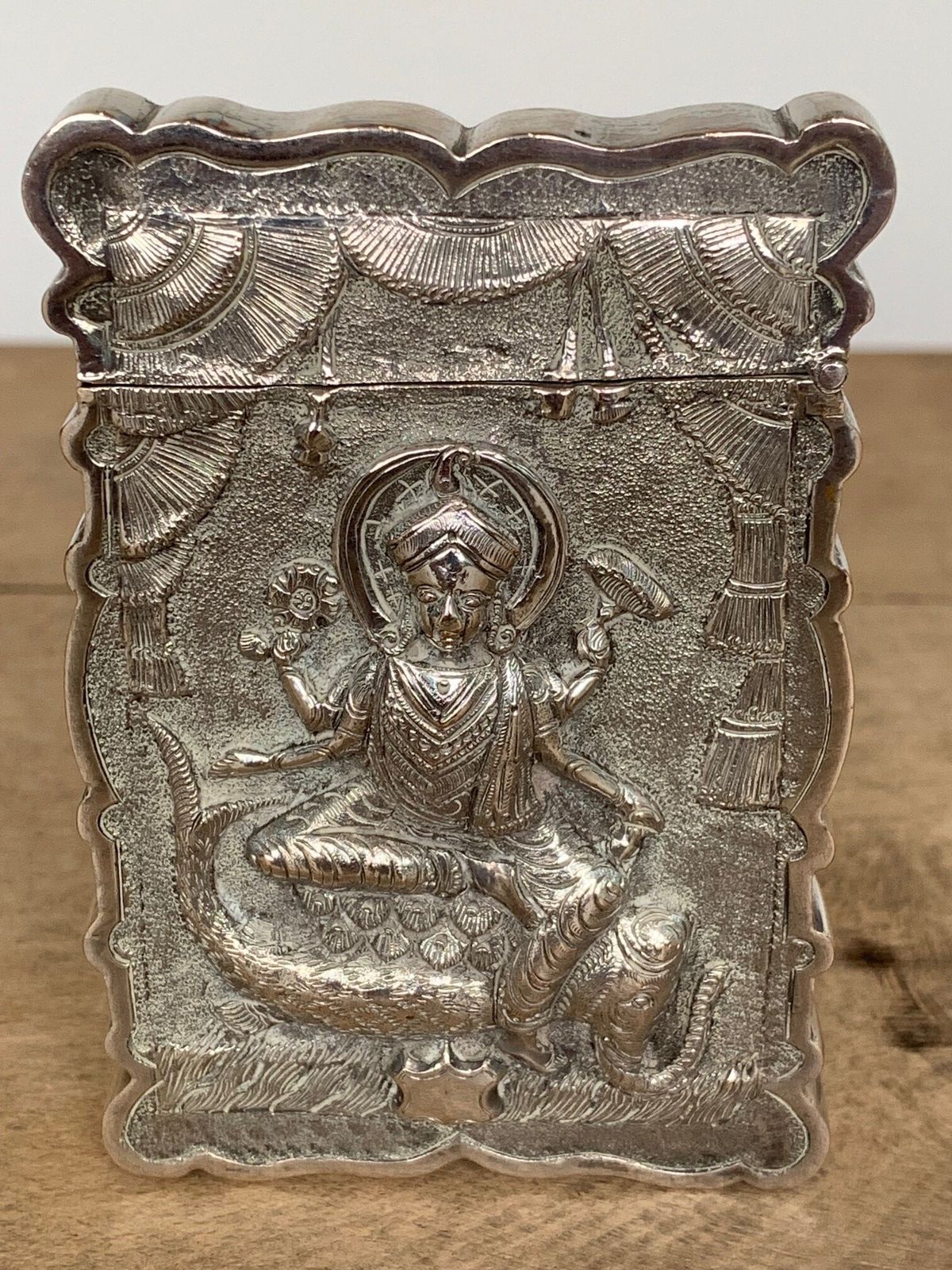 A Fine Quality, Heavy Indian Silver Card Case Decorated In Repoussé With Gods Or Deities photo Home Decor