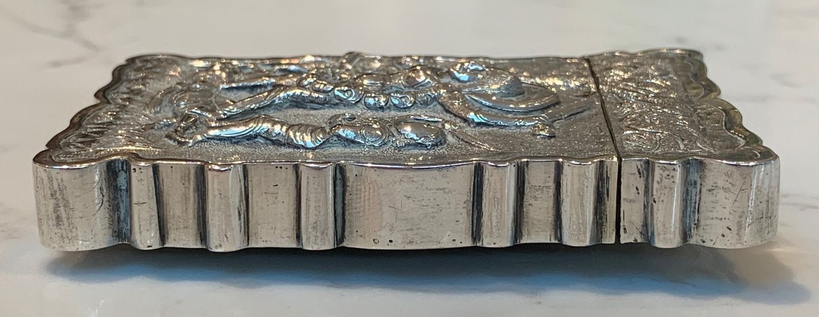 A Fine Quality, Heavy Indian Silver Card Case Decorated In Repoussé With Gods Or Deities photo buy