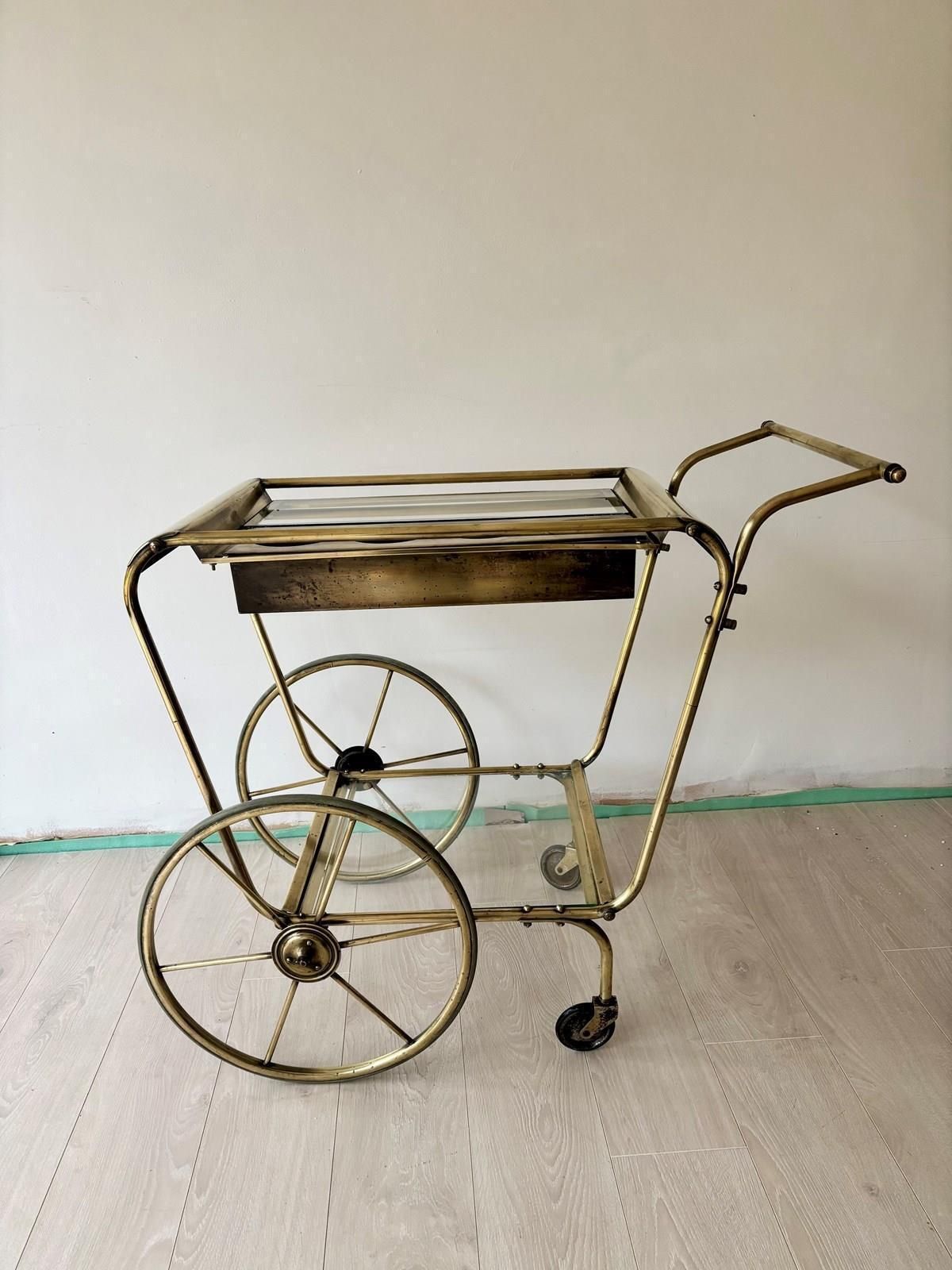 Mid Century Bauhaus Brass Drinks Trolley
