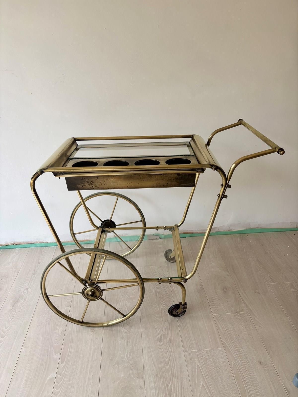 Mid Century Bauhaus Brass Drinks Trolley photo furniture