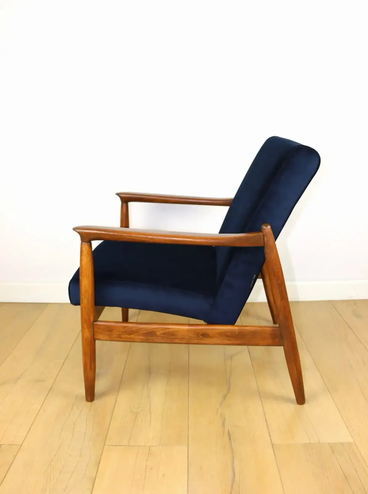 Gfm 64 Armchair, Designed By Edmund Homa From The 1970s, Navy Blue   Dark Wood photo vintage