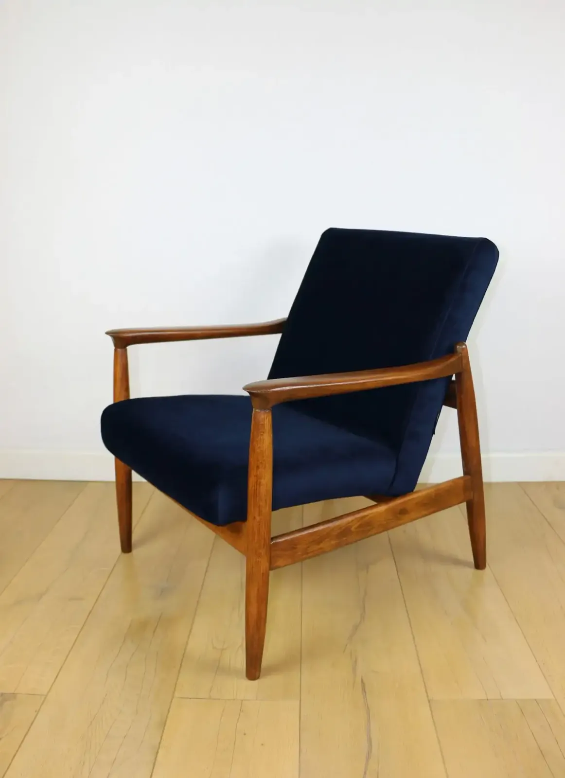 photo furniture Gfm 64 Armchair, Designed By Edmund Homa From The 1970s, Navy Blue   Dark Wood