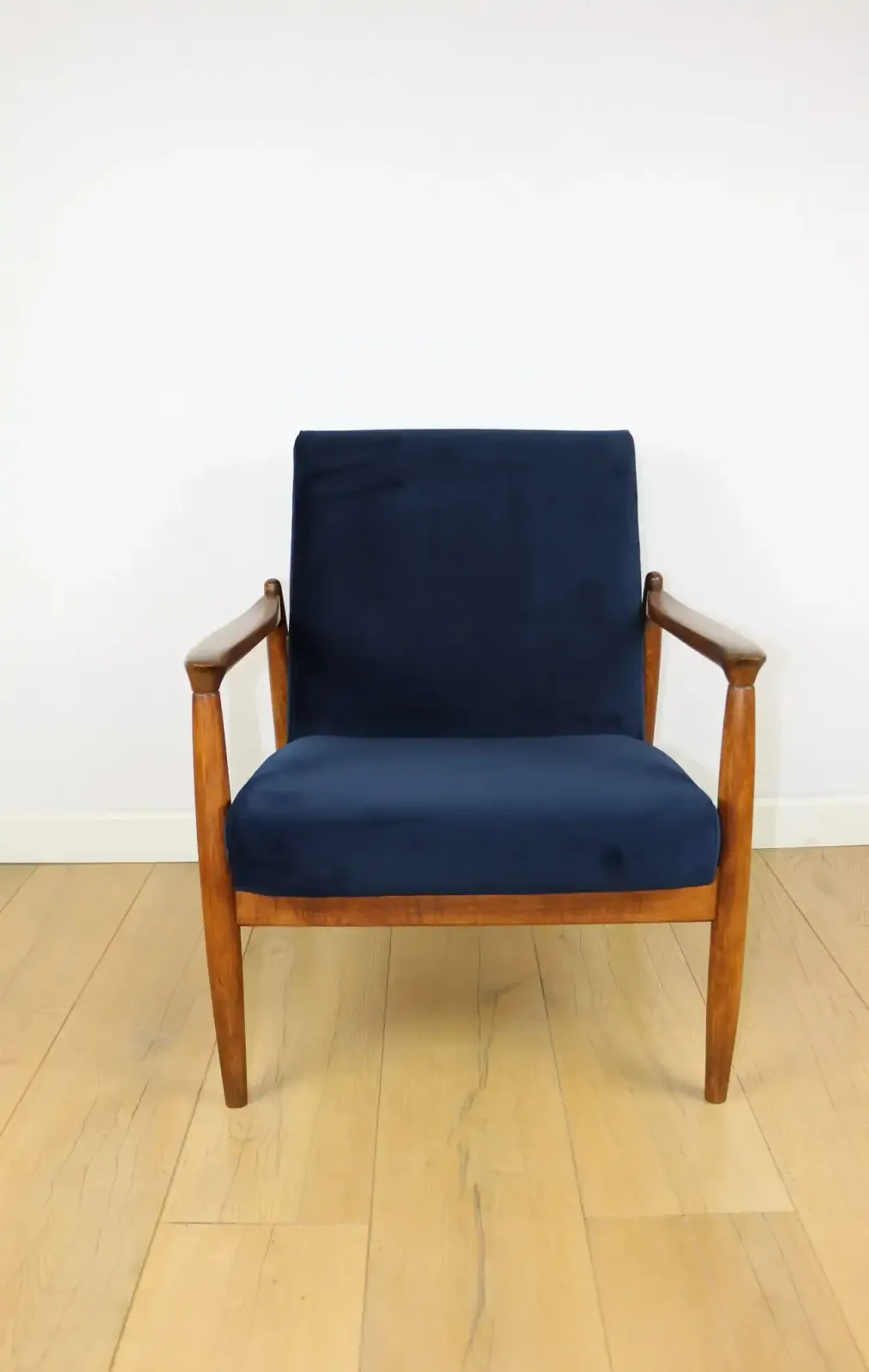589.0 Gfm 64 Armchair, Designed By Edmund Homa From The 1970s, Navy Blue   Dark Wood photo