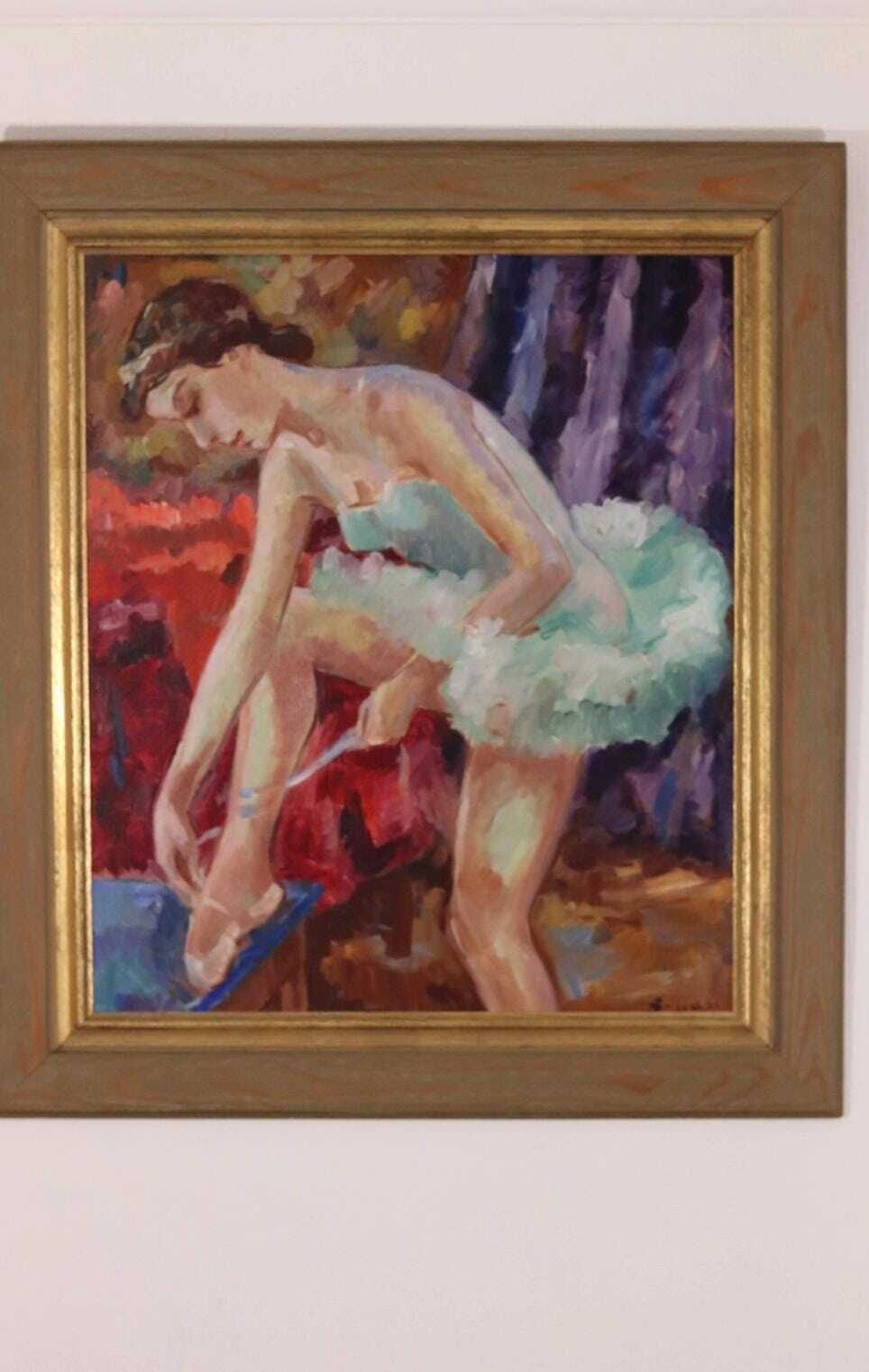 Original Large Oil On Canvas Painting – “Ballerina”–  Vintage & Framed (88 × 77 Cm / 34.6" × 30.3") photo furniture