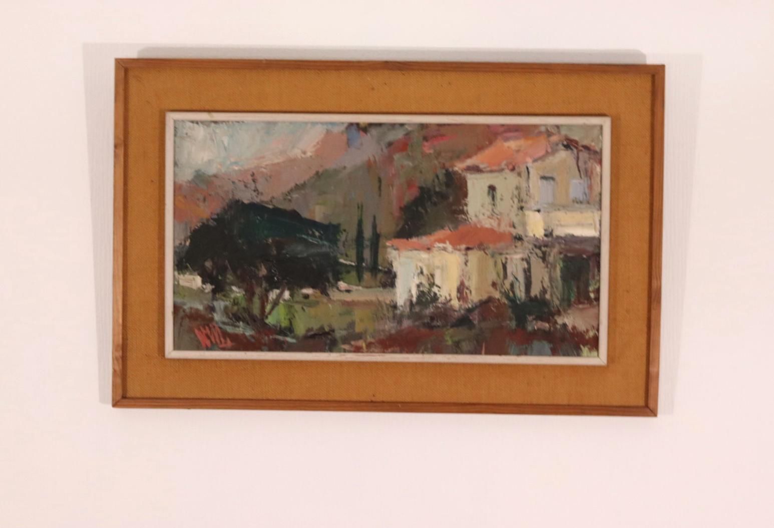 Original Mid Century Swedish Painting On Panel “Farm Motif” By Owe Wessbohn Vintage & Framed – 53 × 83 Cm (20.9" × 32.7") photo furniture