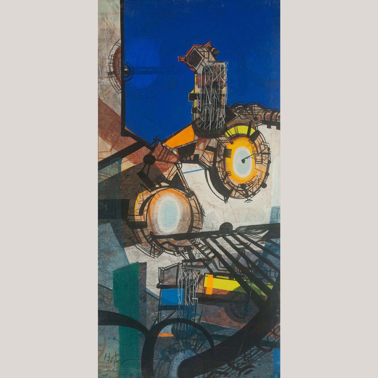 Industrial Geometric Abstraction – Signed   Oil On Fine Canvas