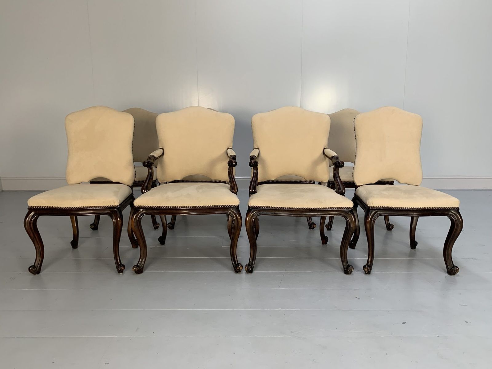 Suite Of 8 Ralph Lauren “Noble Estate” Dining Chairs – In Ivory Suede photo for sale