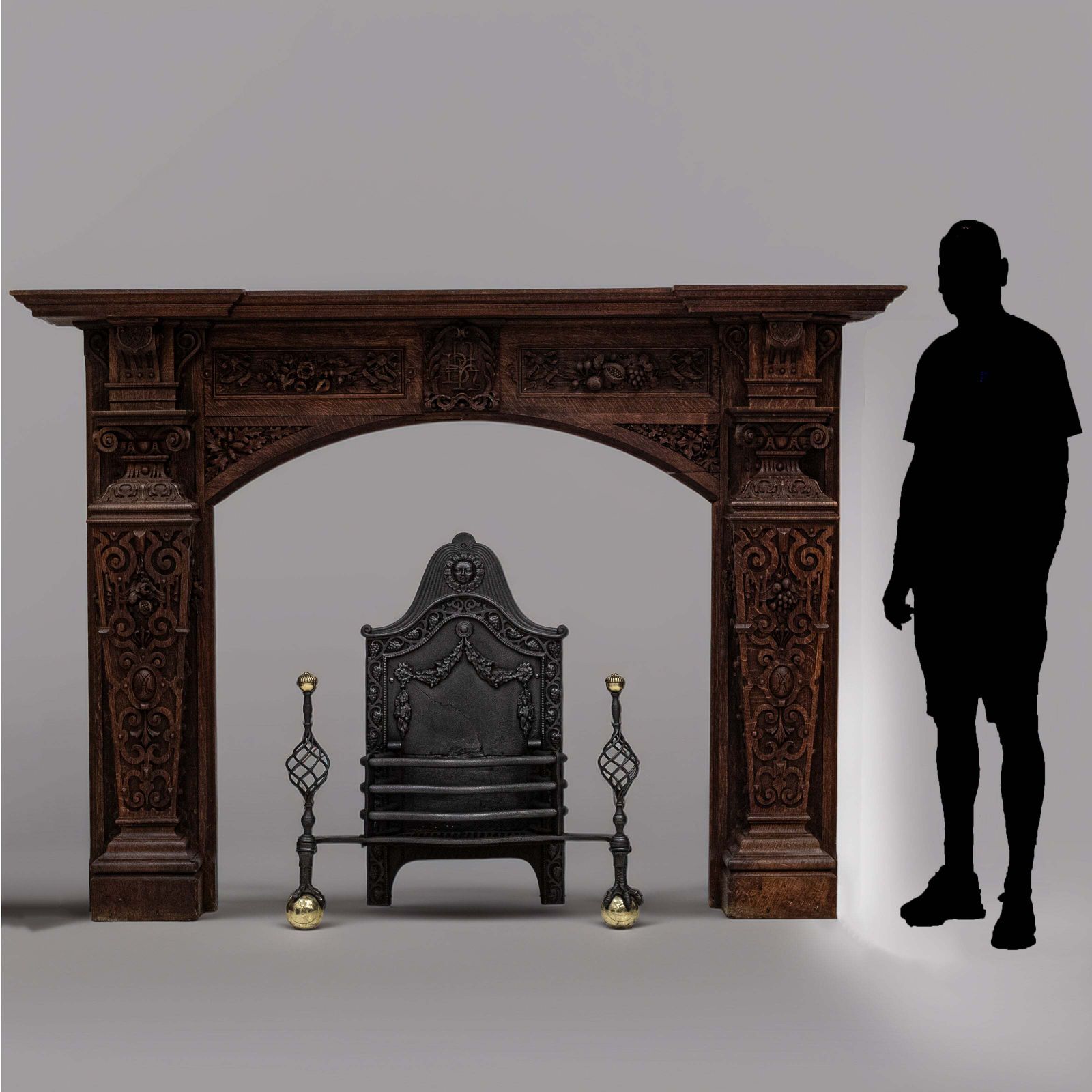 Monumental Antique Arts & Crafts Carved Oak Fireplace Surround photo furniture
