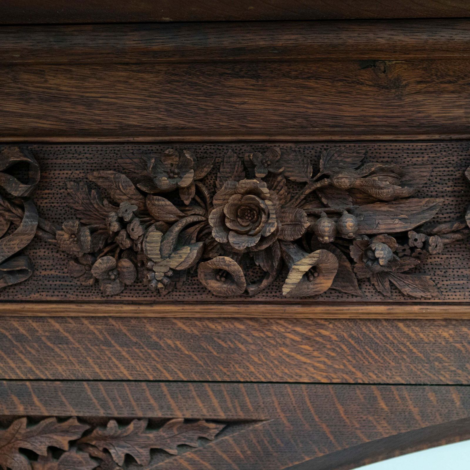 Monumental Antique Arts & Crafts Carved Oak Fireplace Surround photo buy
