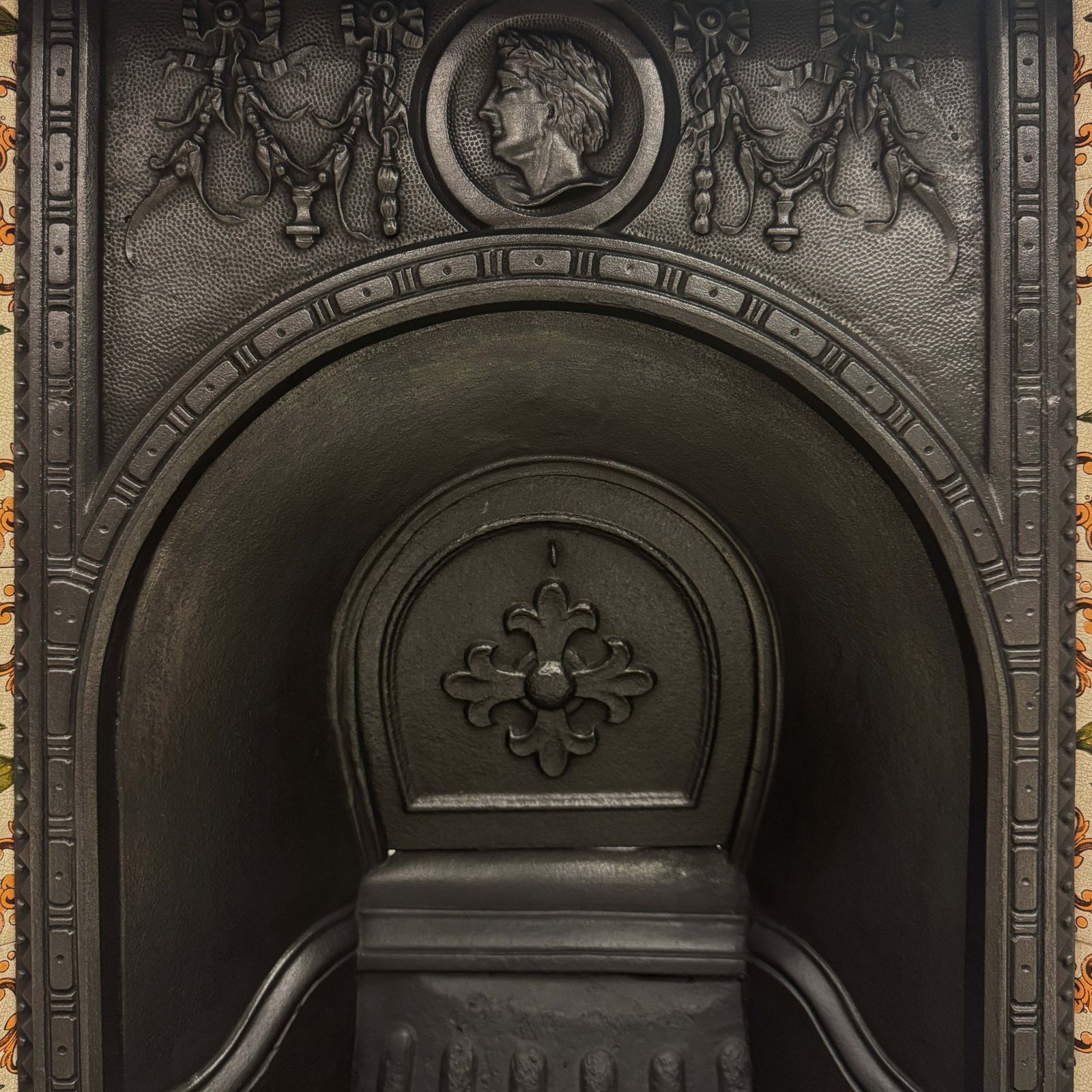 photo furniture Victorian Cast Iron Tiled Fireplace Insert With Floral Panels