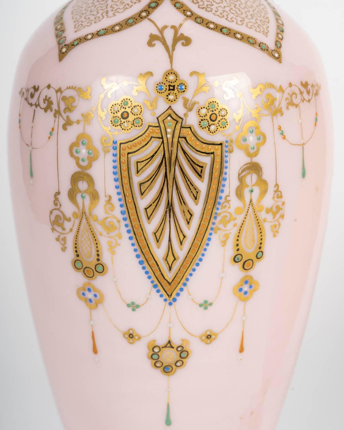 Mantel Set, Vases, Pink Opaline, Napoleon III Period, 19th Century. photo Home Decor