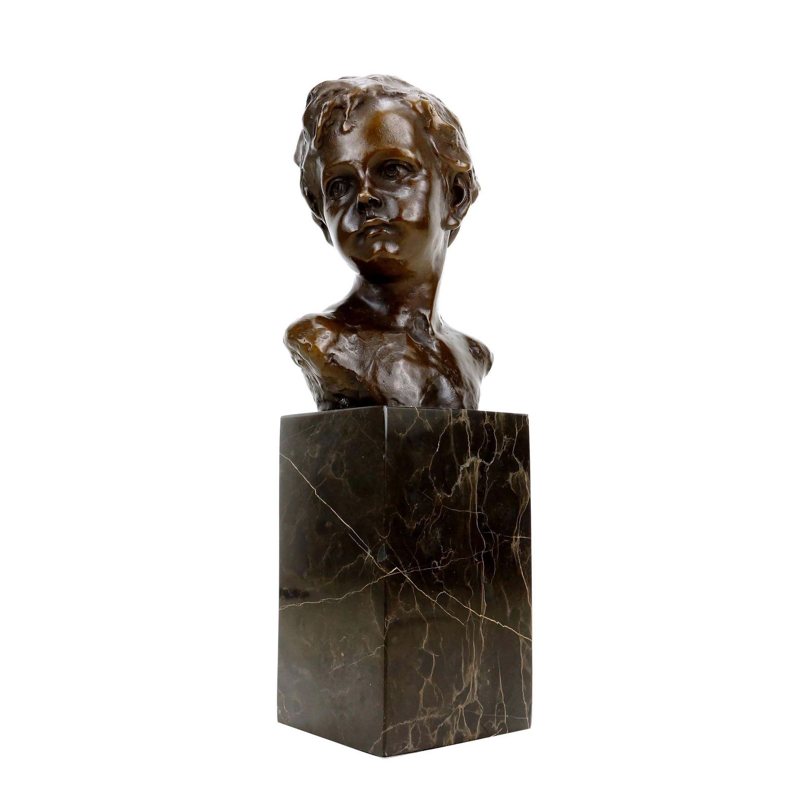 Art Art Nouveau Sculpture Bronze Figurine, Bust Of A Boy, Signed A. Moreau photo