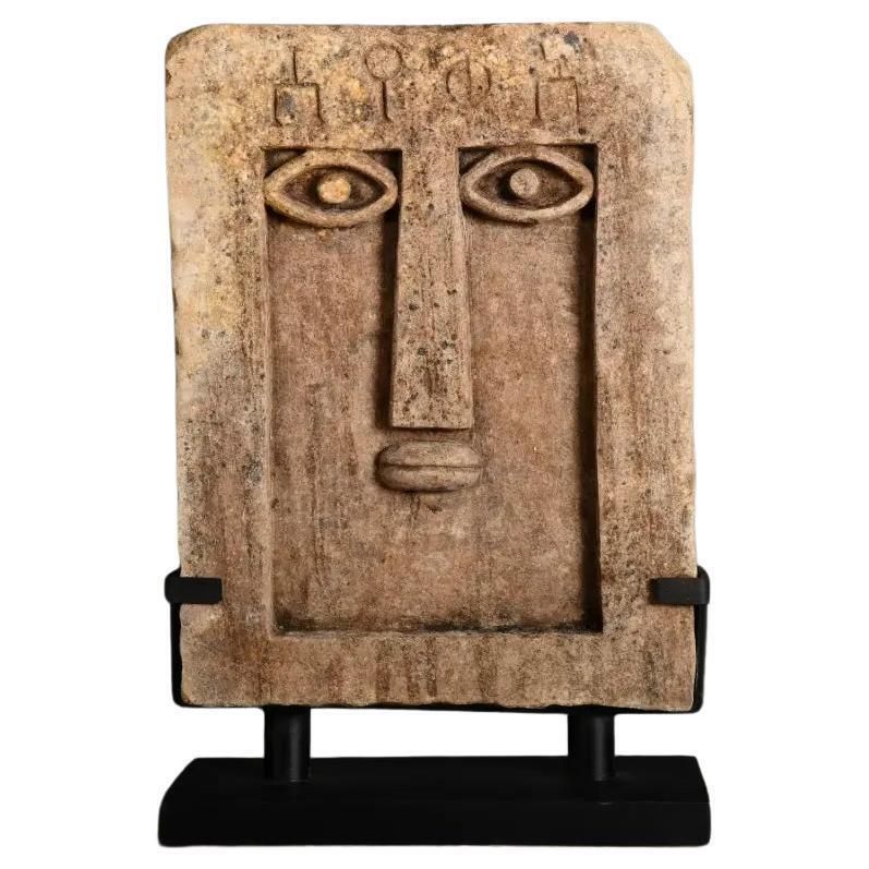 Stylized Antique Sandstone Stele – “Ideograms” Model, South Arabian Funerary Art