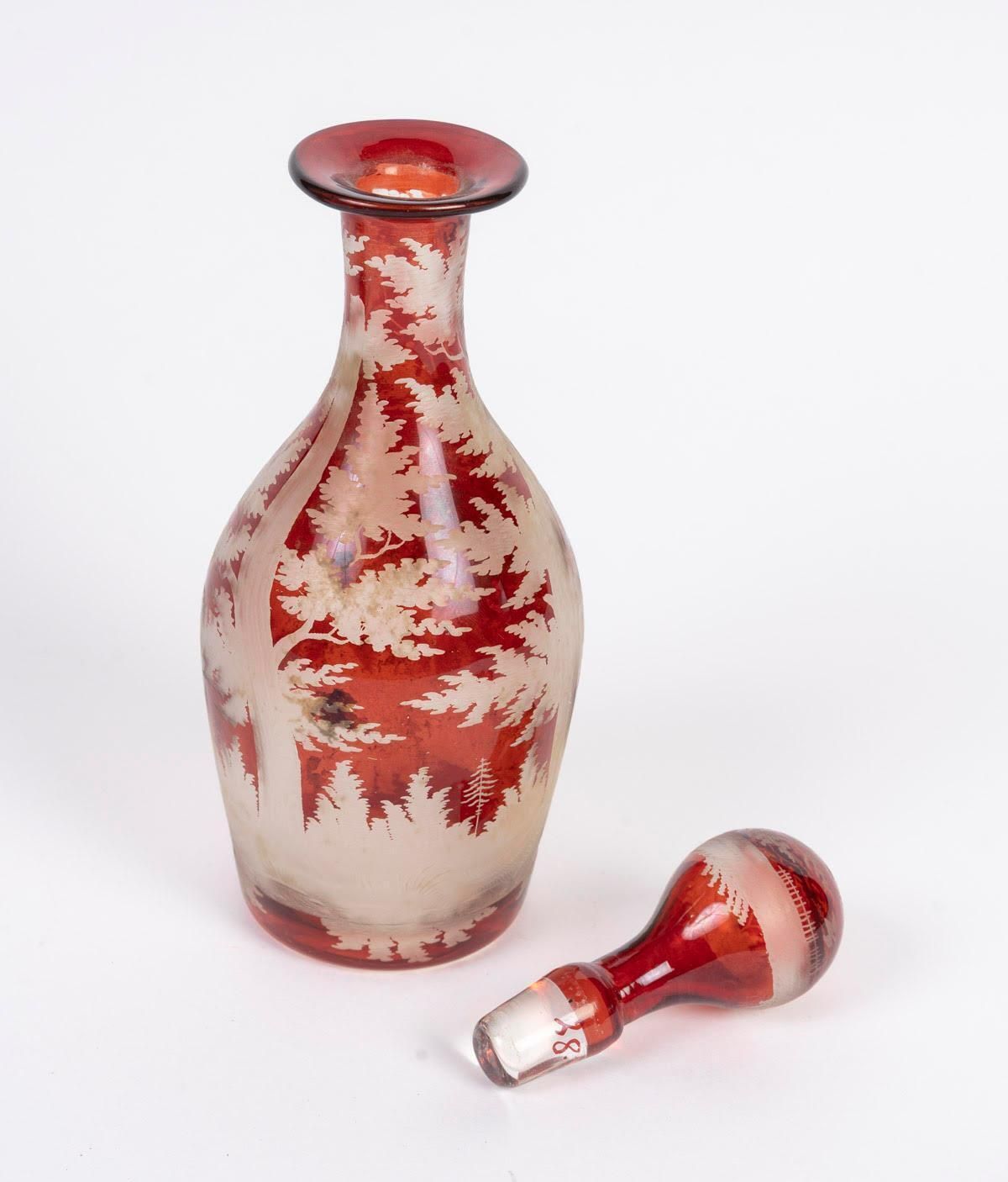 photo for sale Engraved Bohemian Crystal Oil And Vinegar Set, A Small Salt Shaker, Napoleon III