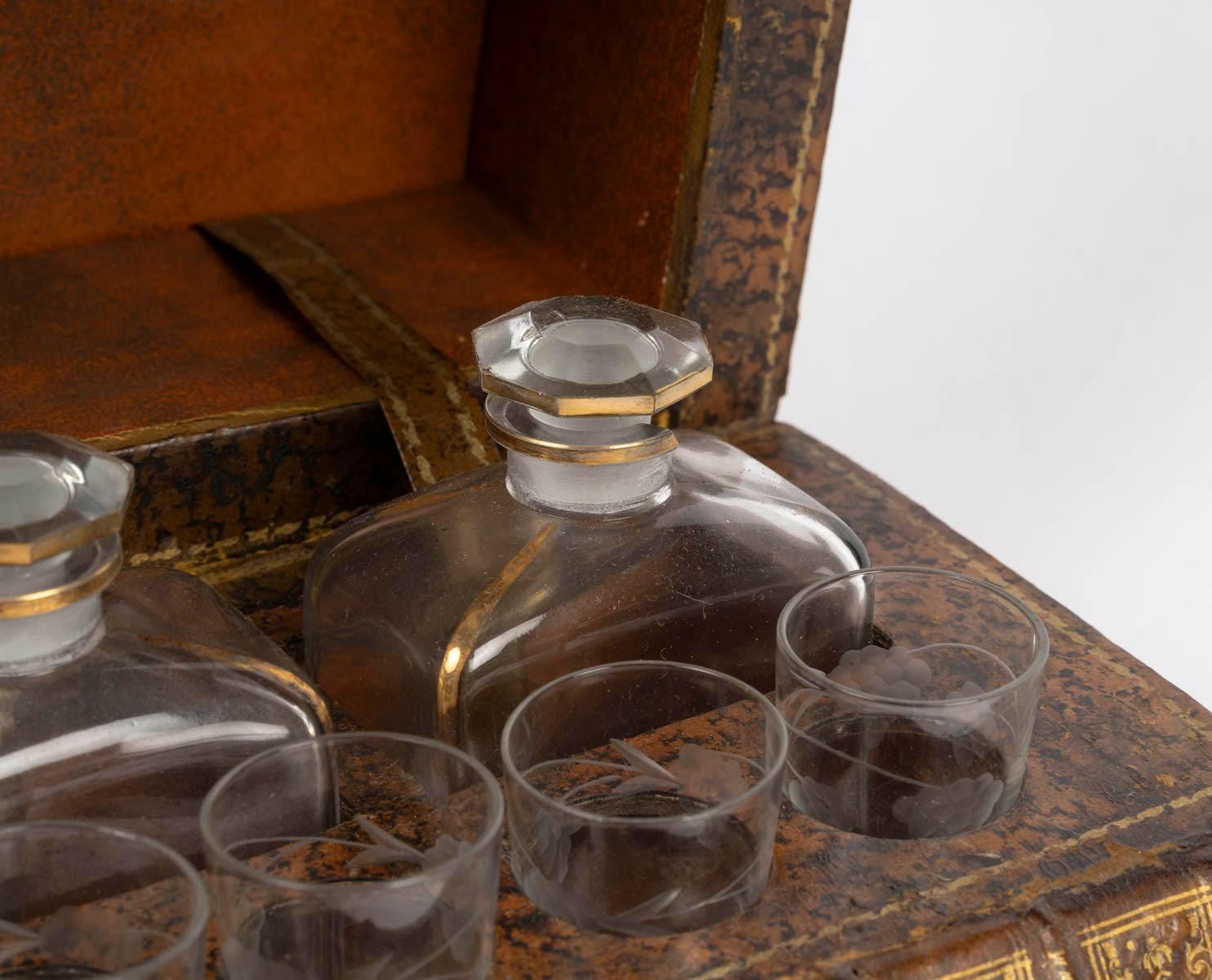 Fake Book Concealing Two Liqueur Decanters, Napoleon III Style, 20th Century. photo vintage