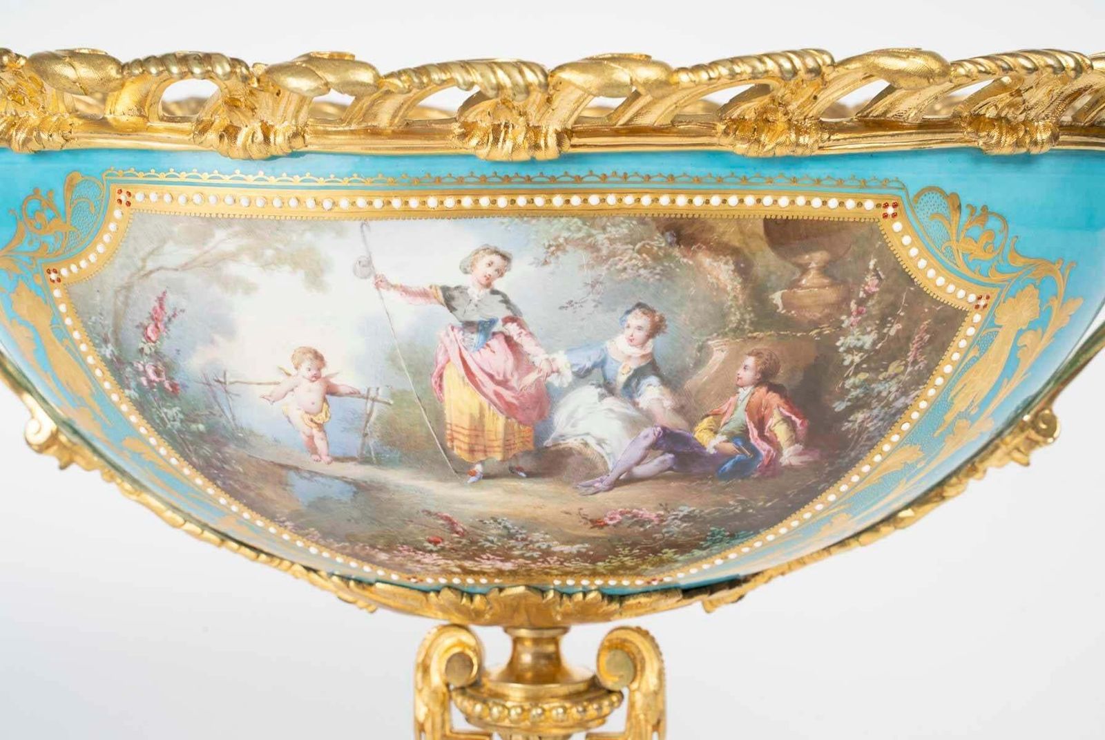 Painted Porcelain And Gilded Bronze Bowl, Napoleon III Period, 19th Century. photo for sale