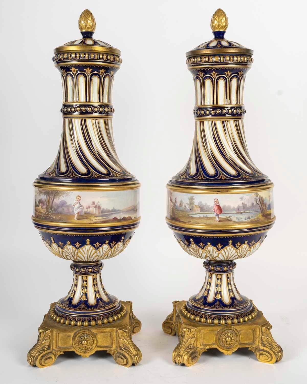 photo furniture Pair Of Sèvres Porcelain Gilt Bronze Covered Vases, Napoleon III Period.