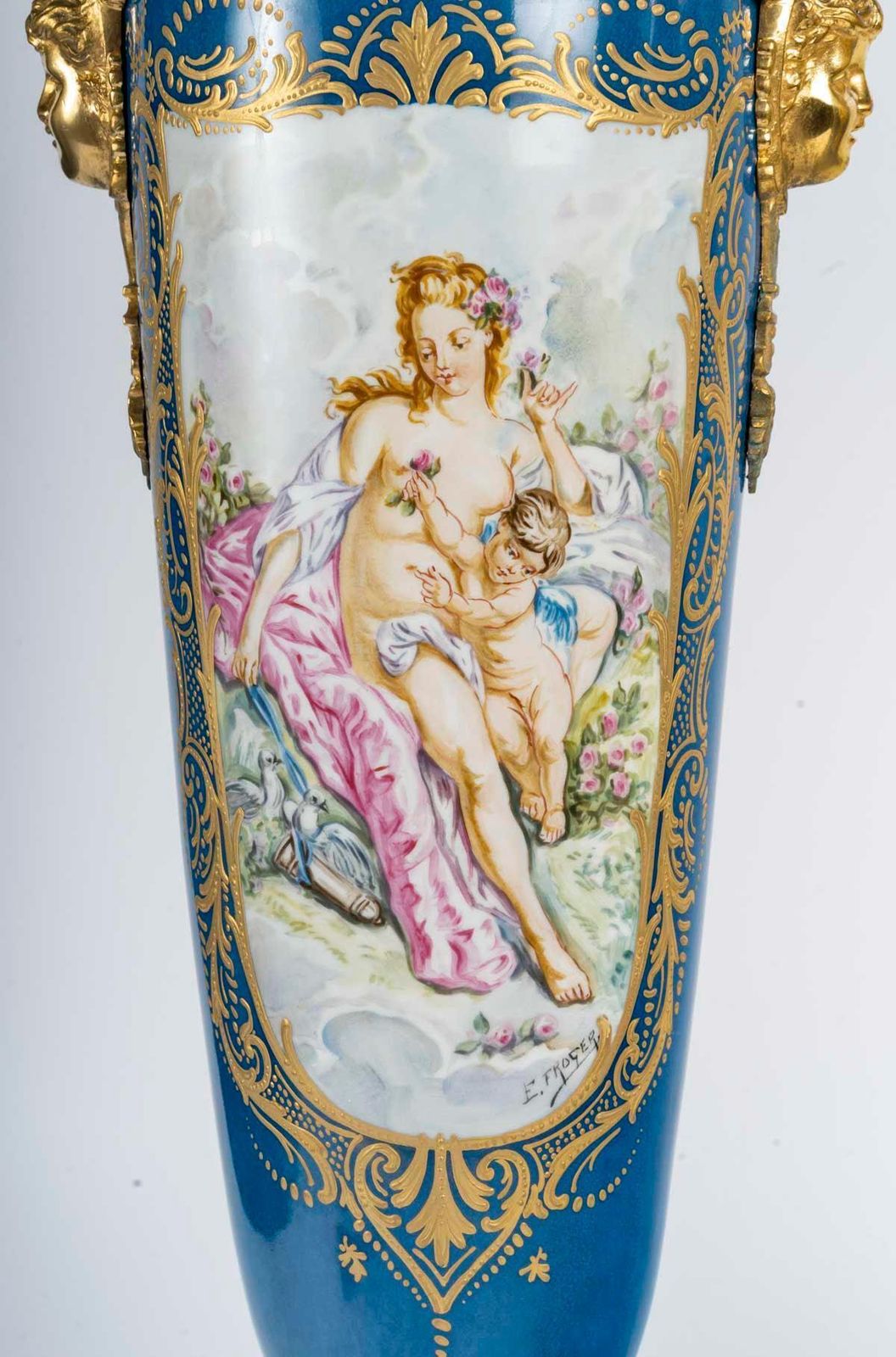 Pair Of Large Covered Vases In Painted Porcelain, 19th Century, Napoleon III. photo buy