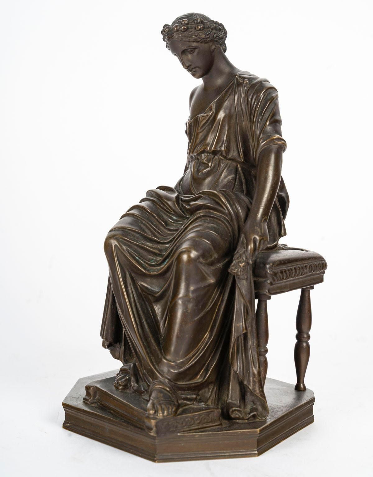 Bronze Sculpture Of A Seated Woman, Stamped By Barbedienne, Napoleon III. photo Art