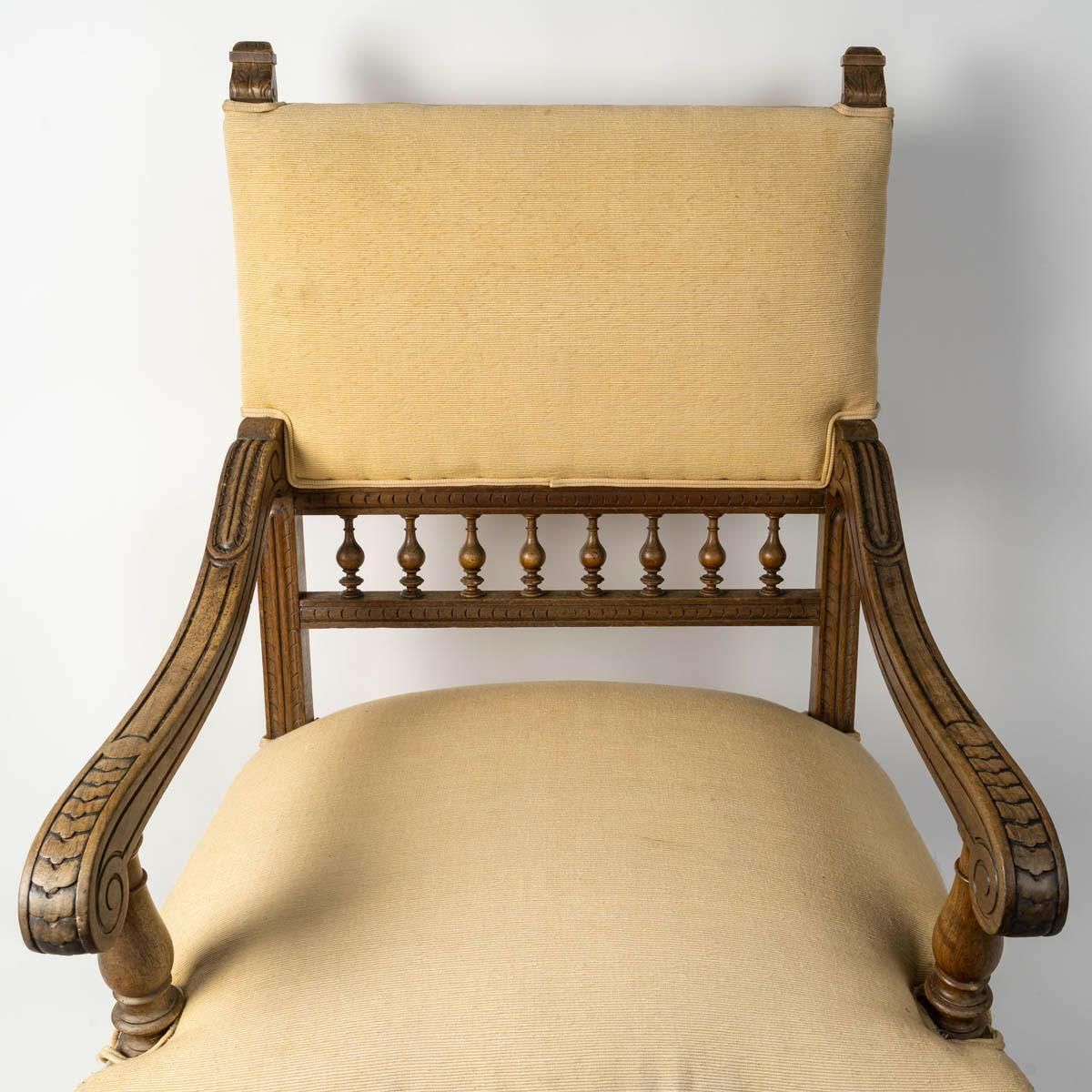 Large Armchair In The Henry II Style, 19th Century, Napoleon III Period. photo for sale