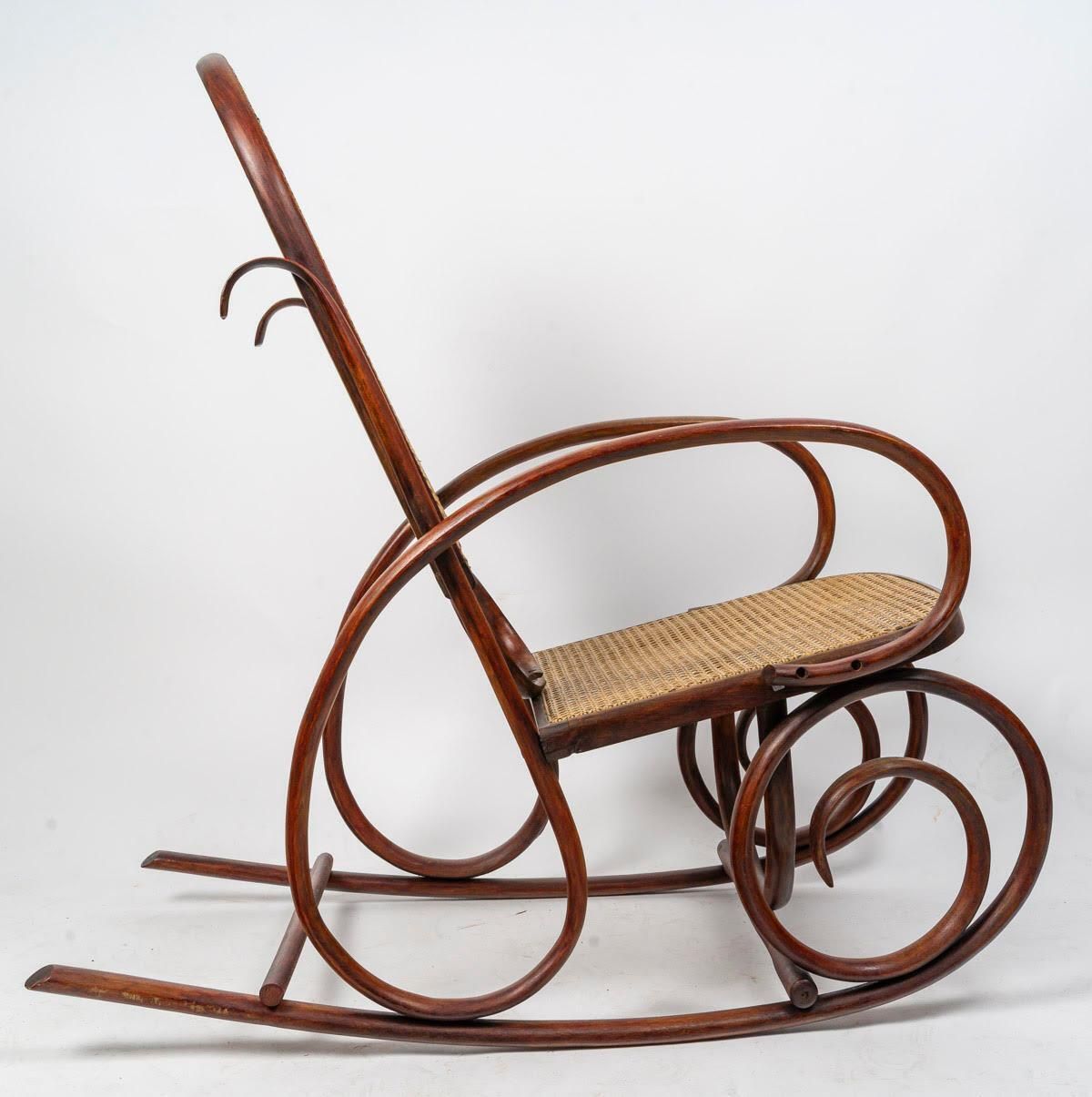 Rocking Chair In Turned Wood, Canework, Early 20th Century. photo 2500.0