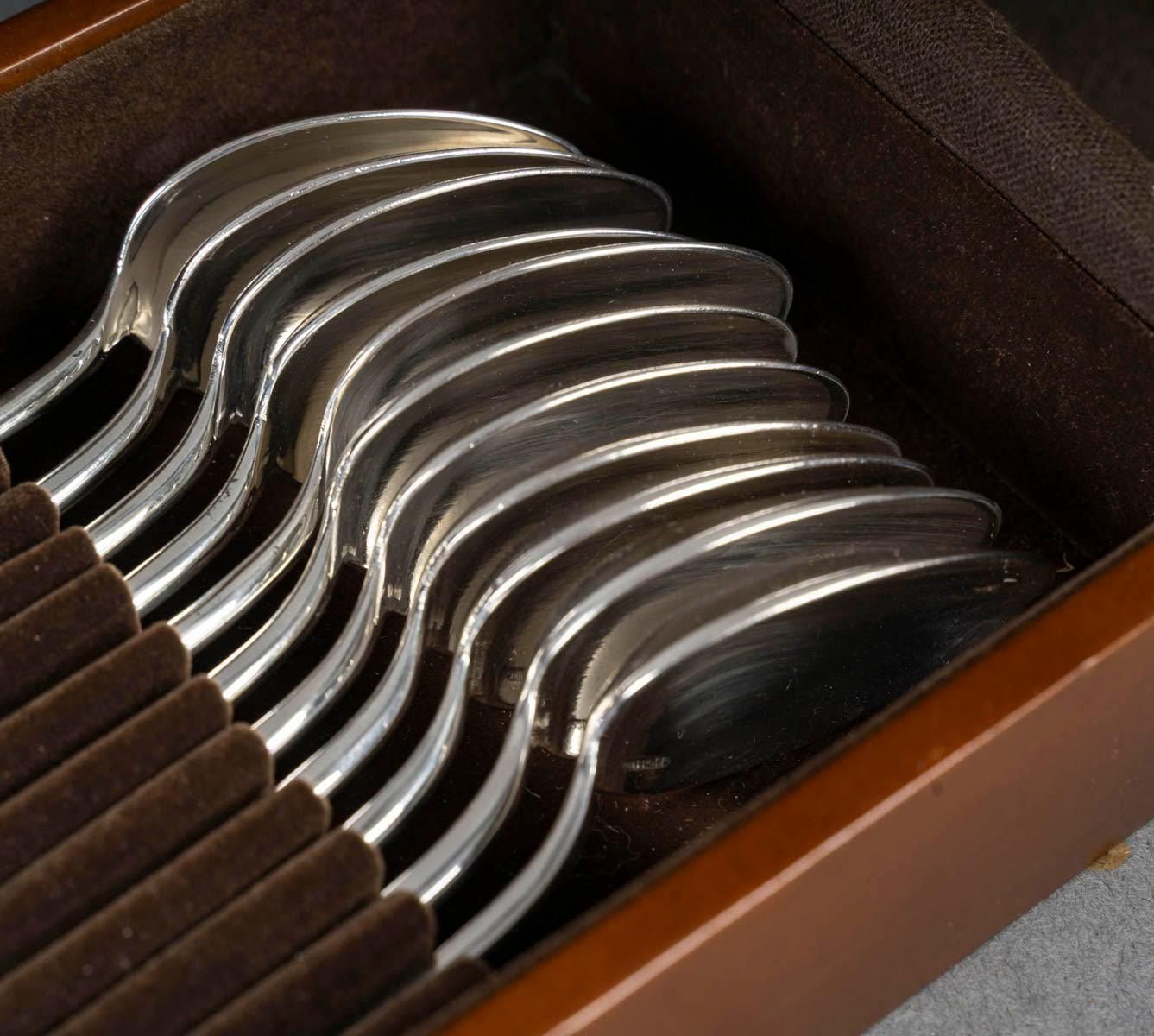 Set Of 12 Small Spoons In A Case, 20th Century. photo for sale