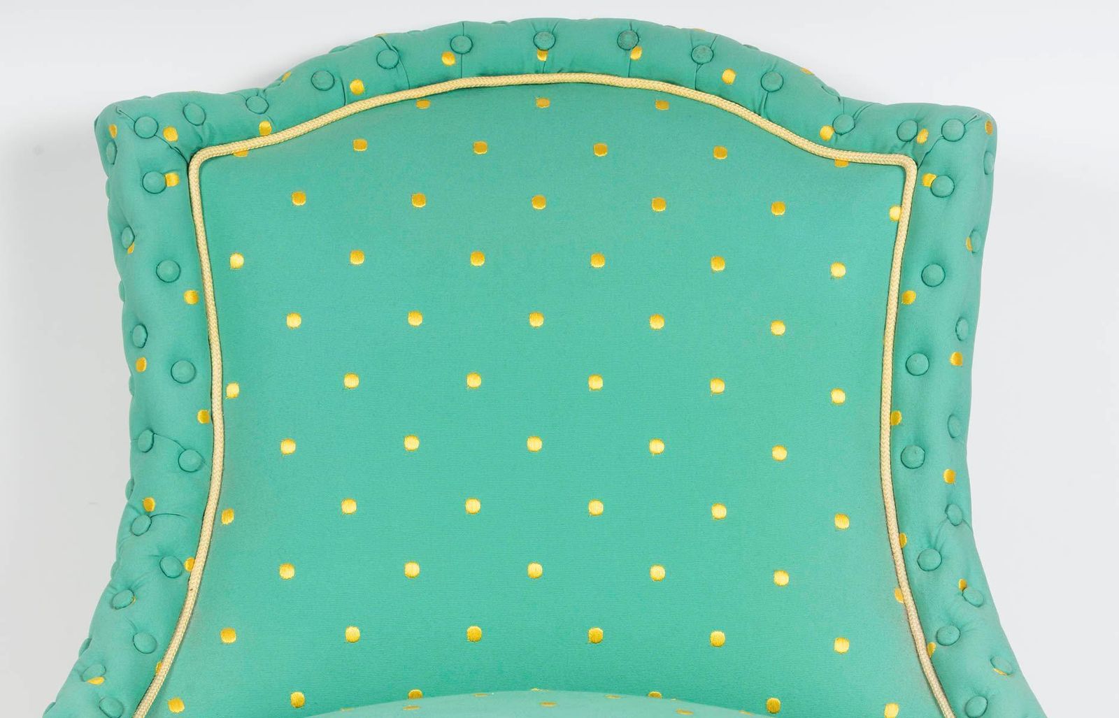 Armchairs, Napoleon III Period, 19th Century, Upholstered In Green And Gold. photo for sale