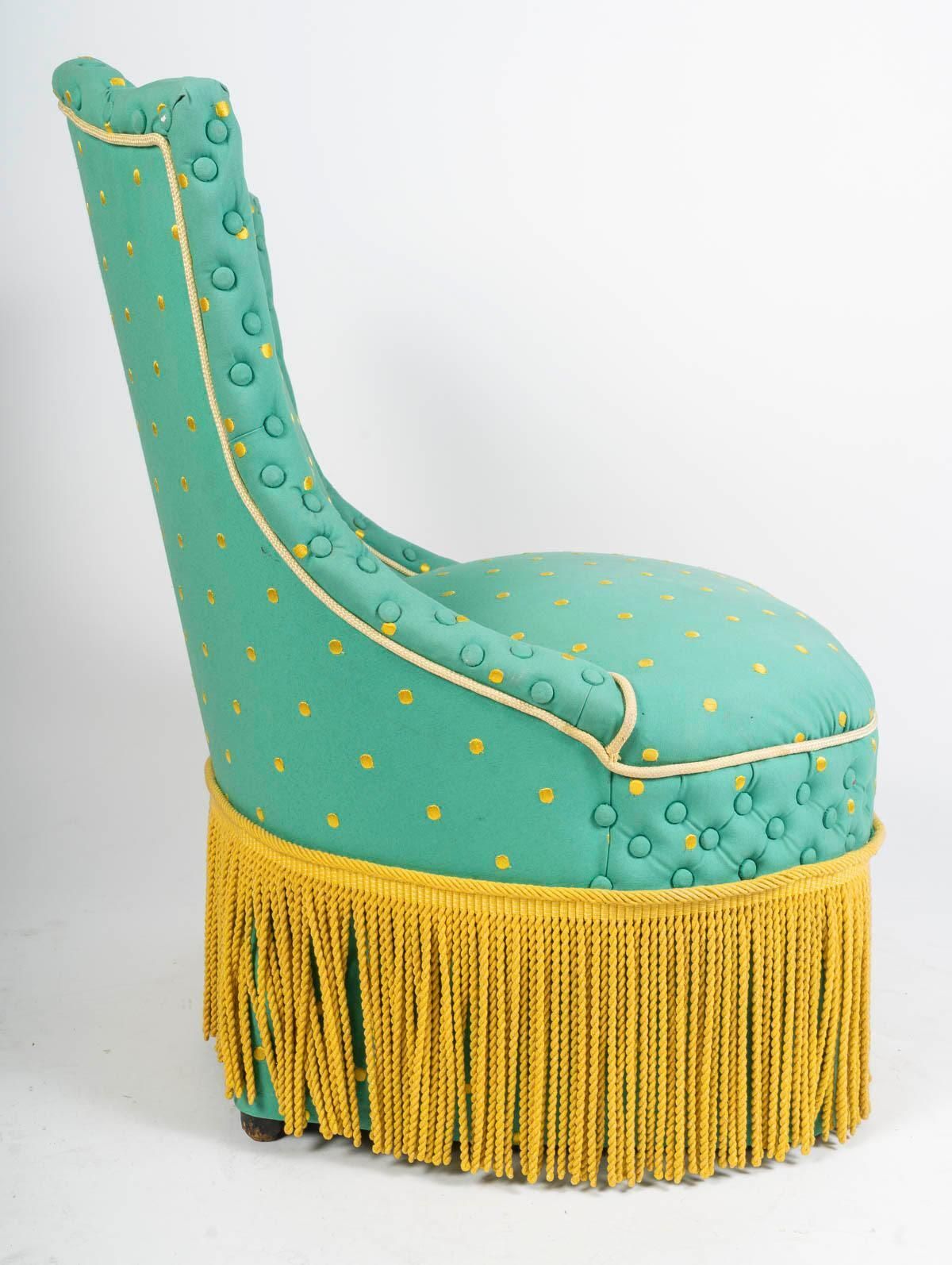 Armchairs, Napoleon III Period, 19th Century, Upholstered In Green And Gold. photo 1275.0