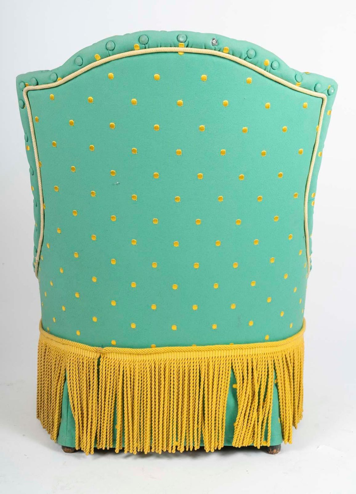 Armchairs, Napoleon III Period, 19th Century, Upholstered In Green And Gold. photo vintage