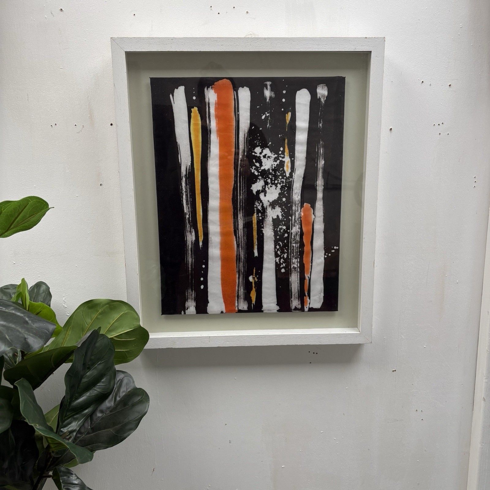Abstract Acrylic Painting Orange Black White Gold Strokes By M Withey 63 X 52 Cm