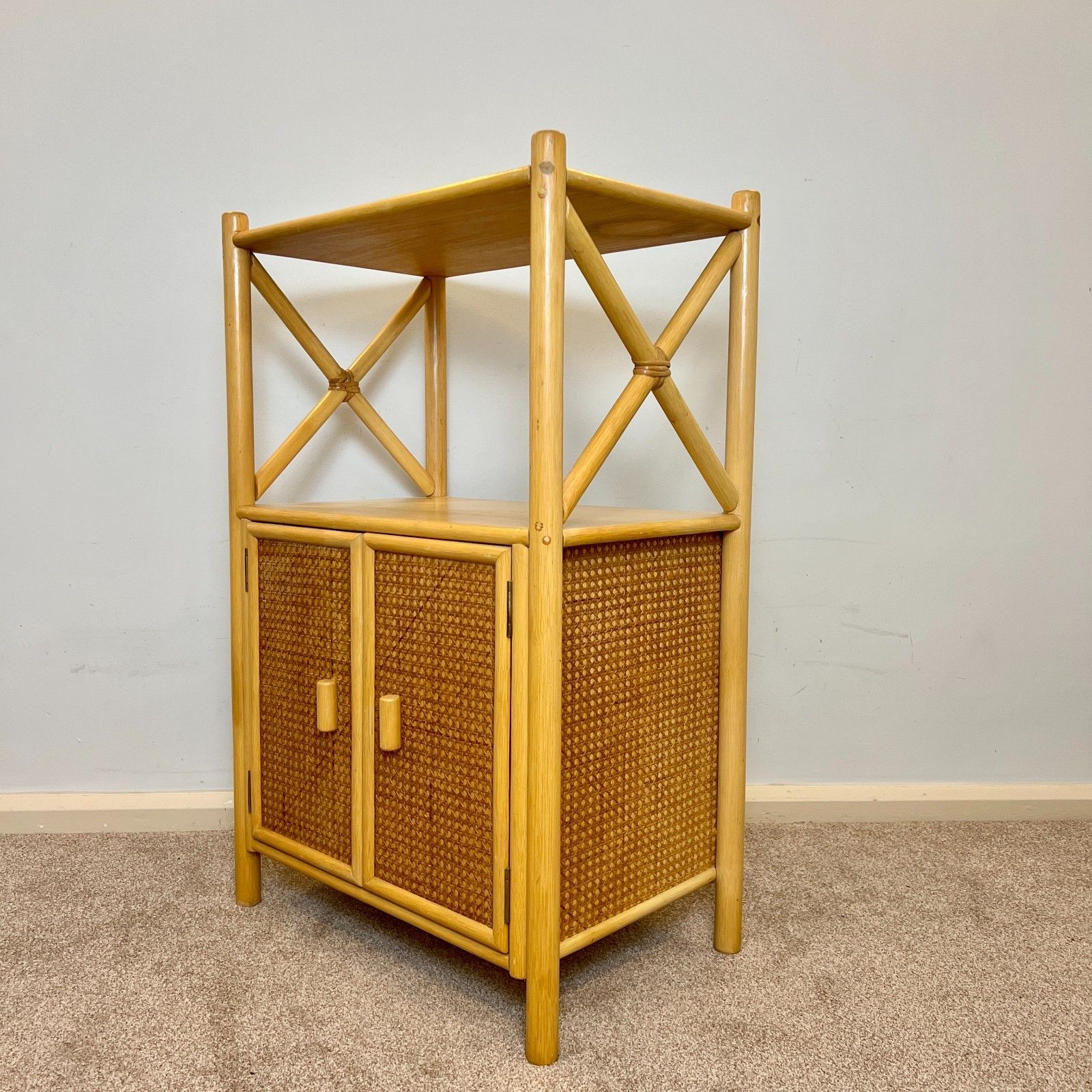 Vintage Bamboo Cupboard Rattan Shelving Unit, Angraves Of Leicester photo furniture