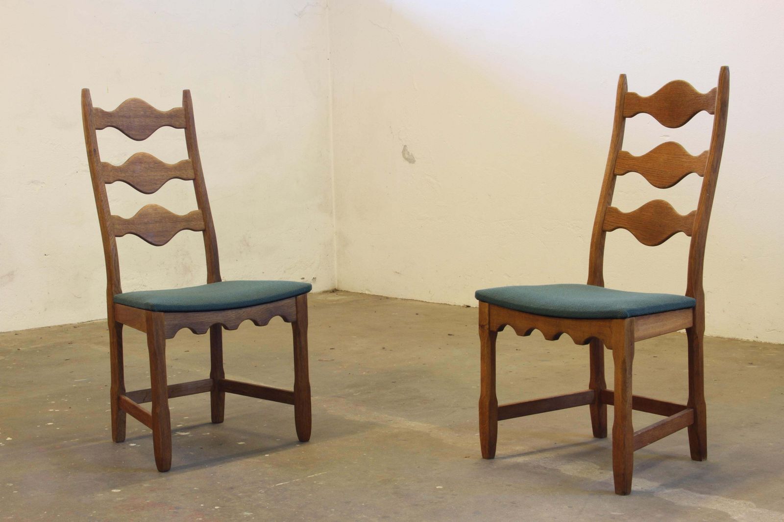 Vintage 1960s Danish Brutalist Ladderback Oak Chairs In The Style Of Kjærnulf photo buy