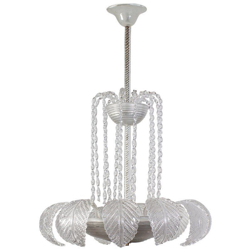 Art Deco Ninfea Murano Glass Chandelier From Barovier, Italy, 1940s