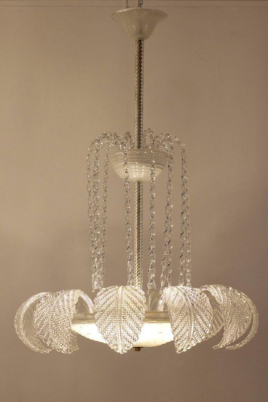 photo for sale Art Deco Ninfea Murano Glass Chandelier From Barovier, Italy, 1940s