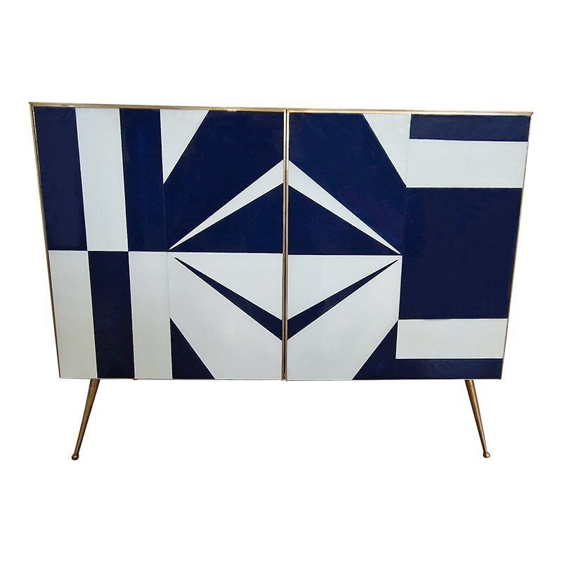 Credenza With Blue And White Glass Doors, 1990s photo 4474.0