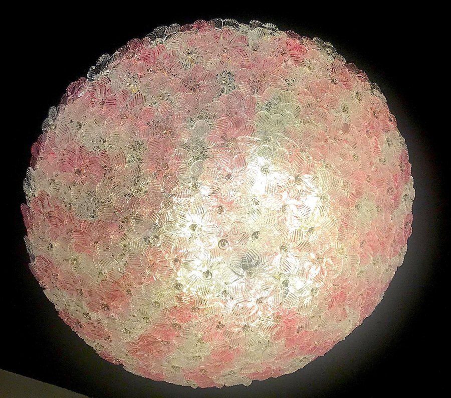 Pink And Ice Murano Glass Flowers Basket Ceiling Light By Barovier & Toso photo buy