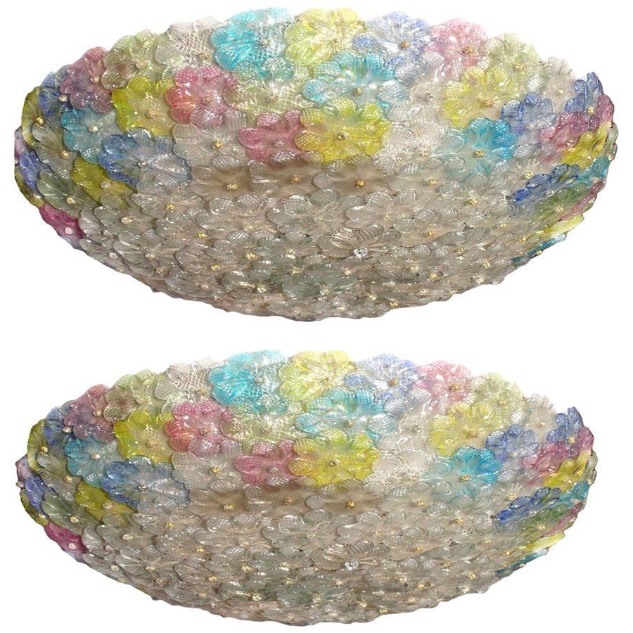 Multi Color Venetian Flower Glass Ceiling Light From Barovier & Toso