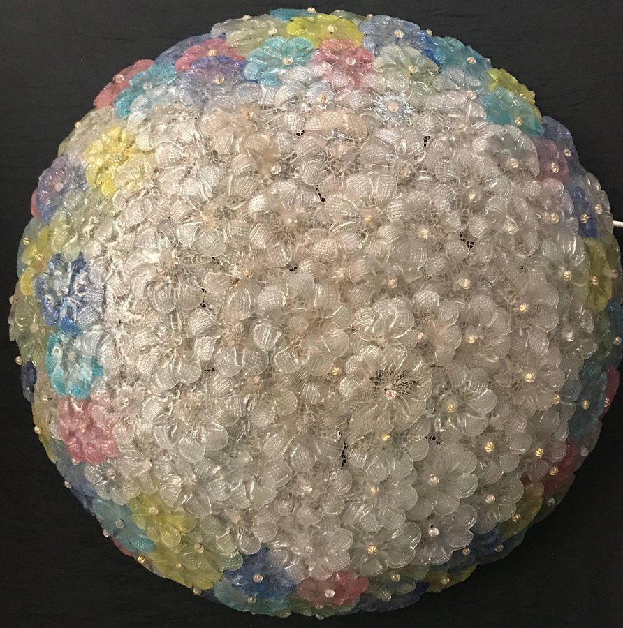 Multi Color Venetian Flower Glass Ceiling Light From Barovier & Toso photo vintage